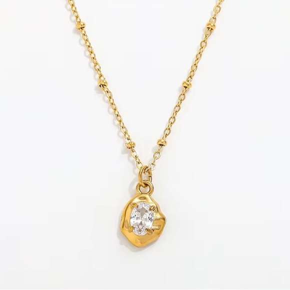 18K Gold Plated Necklace with Crystal Pendant - Picture 1 of 4